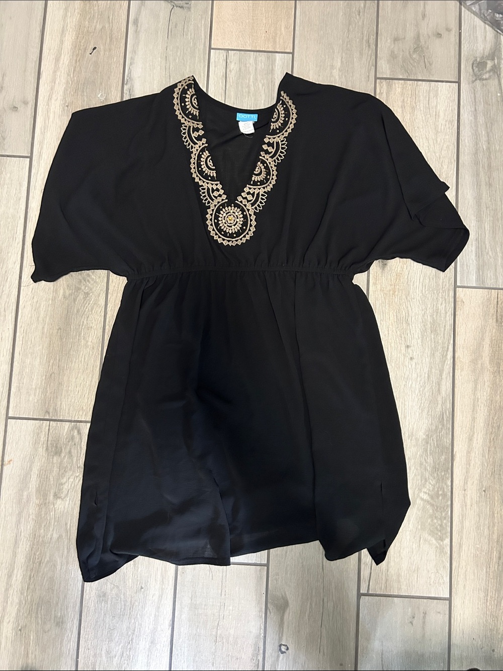 Dotti Black Coverup with Gold Embroidered V-Neck
